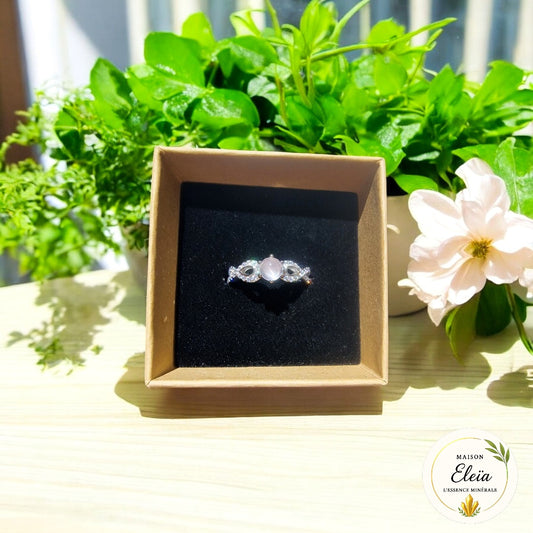 Bague quartz rose Madagascar, Argent 925 - Pierre d’amour et tendresse