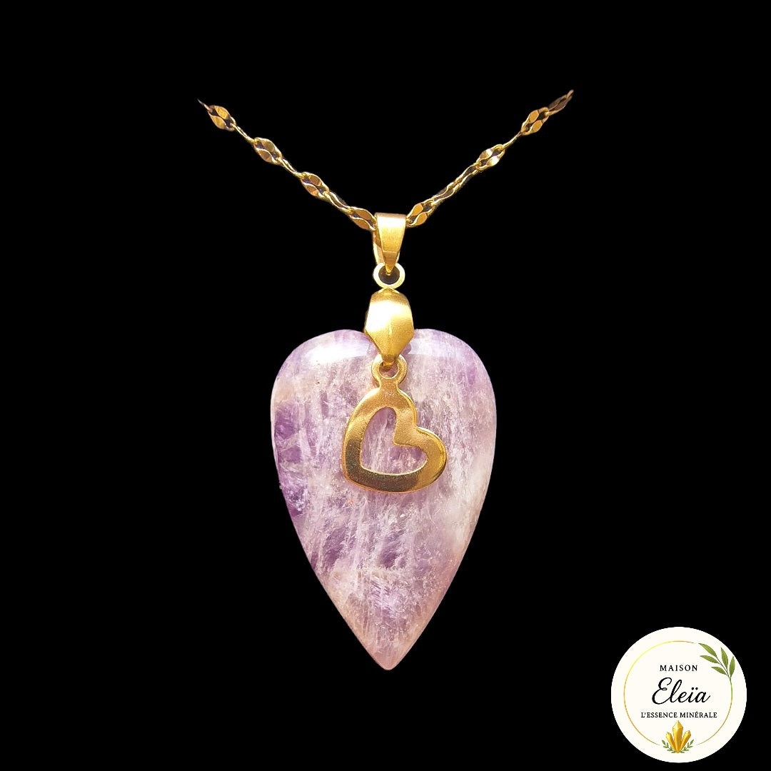 Collier Cœur Améthyste Zambie & Acier inoxydable or "Cœur intuitif"