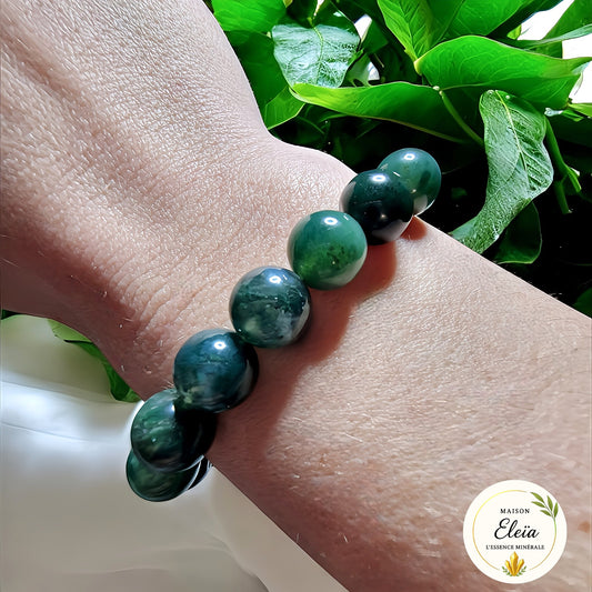 Bracelet en Agate mousse d'Afrique du Sud – Pierre d’ancrage et sérénité – Perles 10 mm