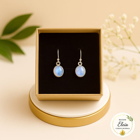 Boucles d'oreilles "Reflets lunaires & élégance" - Péristérite et Argent 925