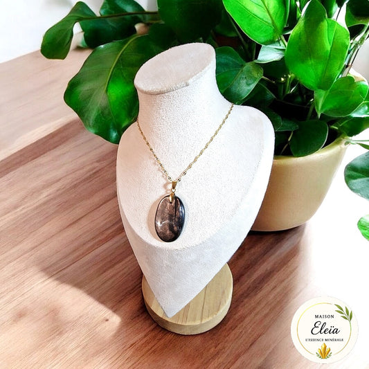 Collier Hypersthène – Pierre de protection mentale – Bijou énergétique en acier inoxydable doré