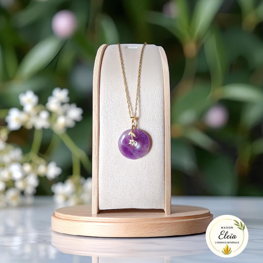Collier Donut Améthyste du Brésil – Acier Inoxydable Plaqué Or – « Aura Radieuse »