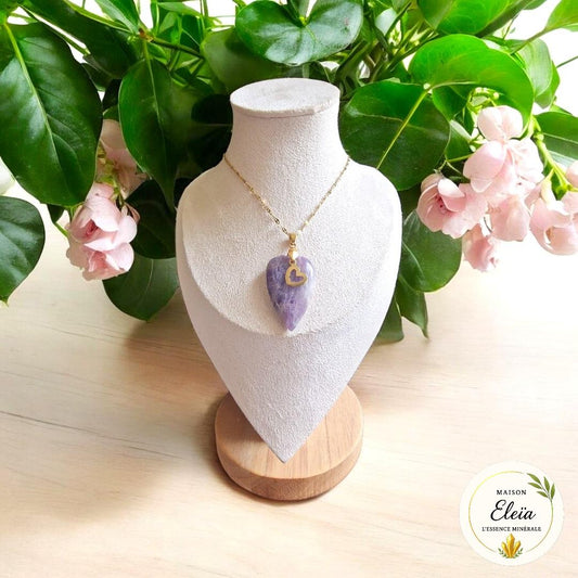 Collier Cœur Améthyste Zambie & Acier inoxydable or "Cœur intuitif"