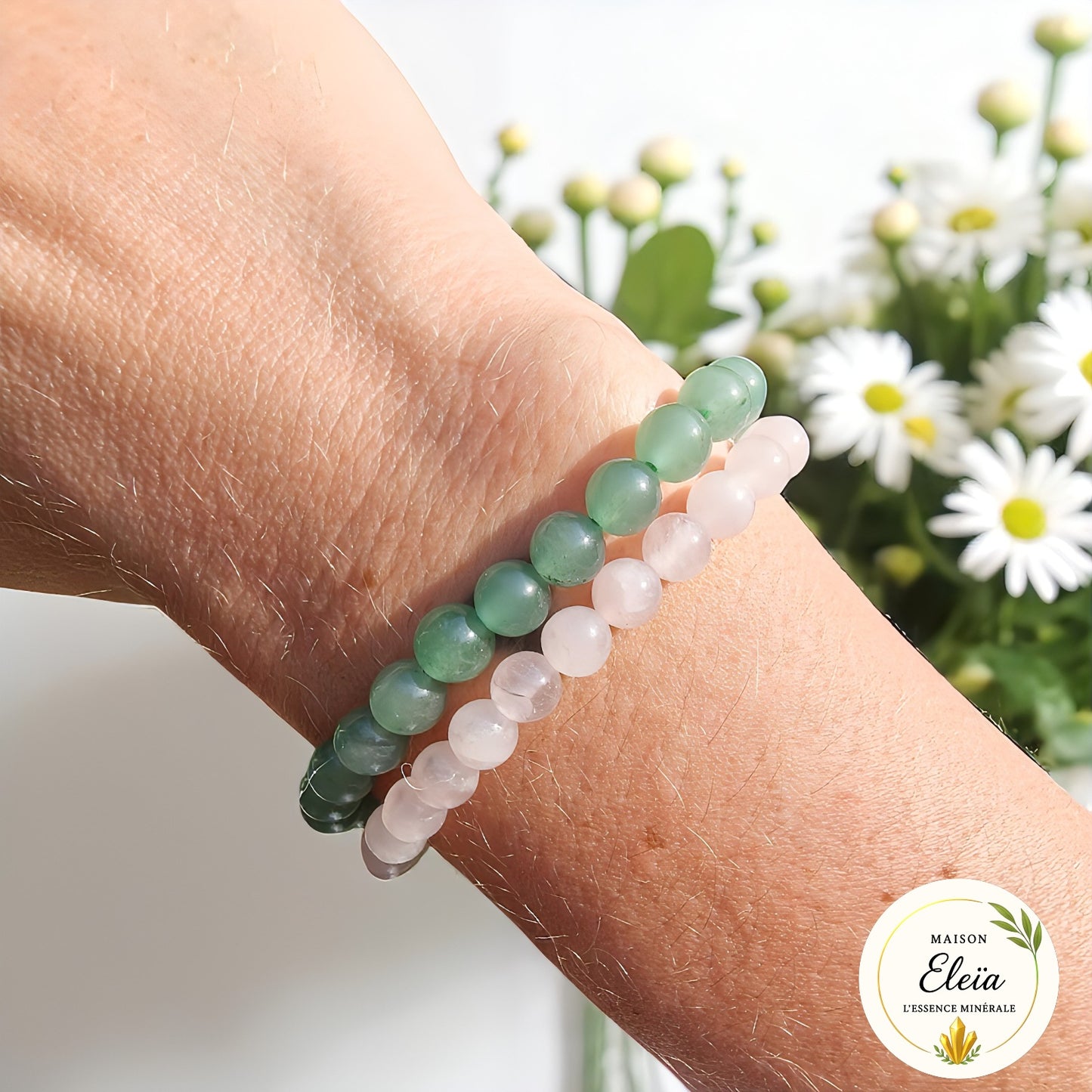 Bracelets DUO "Douceur & Harmonie" Quartz rose - Aventurine verte