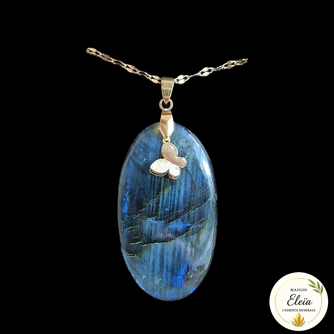 Collier Labradorite Papillon "Transformation & Protection " Acier inoxydable or