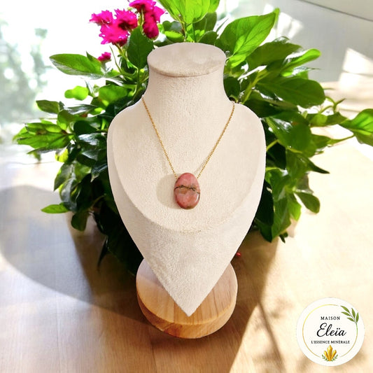 Collier Rhodonite Madagascar & Acier inoxydable or