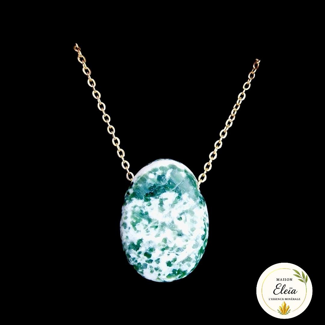 Collier Agate Arbre & Acier inoxydable or