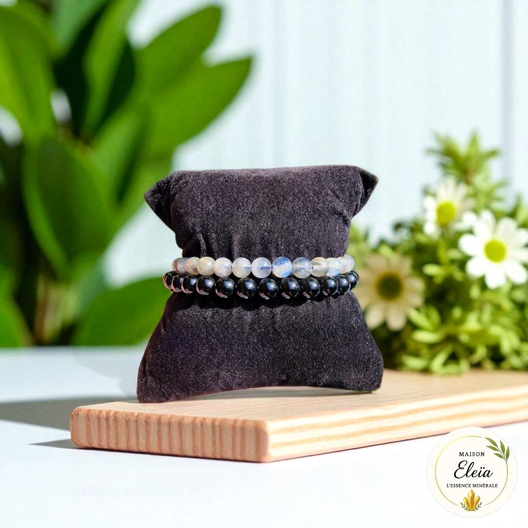 Bracelets DUO "Protection & Intuition" Labradorite - Obsidienne noire