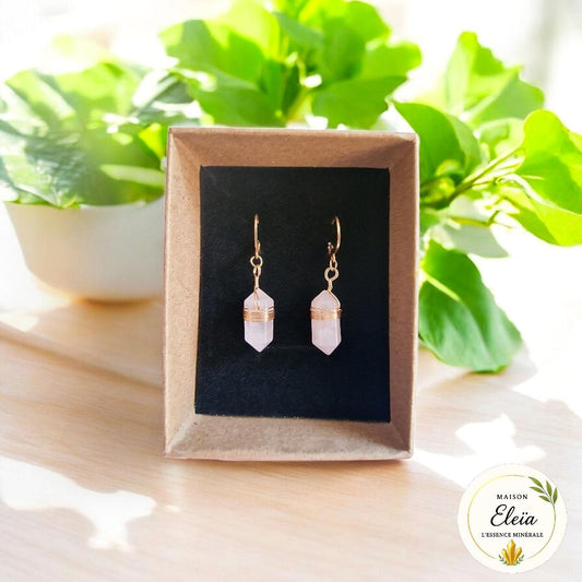 Boucles d'oreilles Pointe Quartz rose Brésil