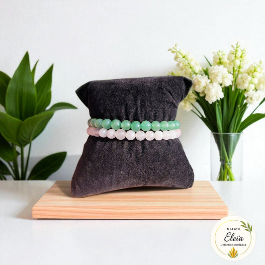 Bracelets DUO "Douceur & Harmonie" Quartz rose - Aventurine verte