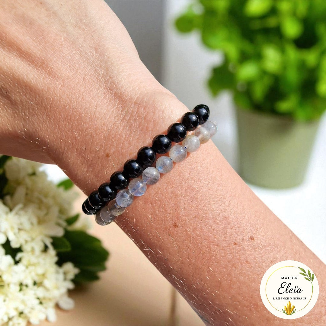 Bracelets DUO "Protection & Intuition" Labradorite - Obsidienne noire