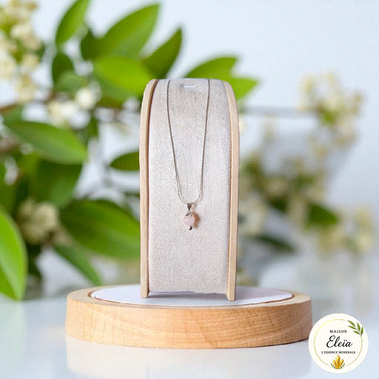 Collier Fleur Quartz rose - Argent "Douceur fleurie"