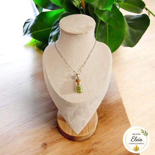 Collier fiole Péridot & Acier inoxydable
