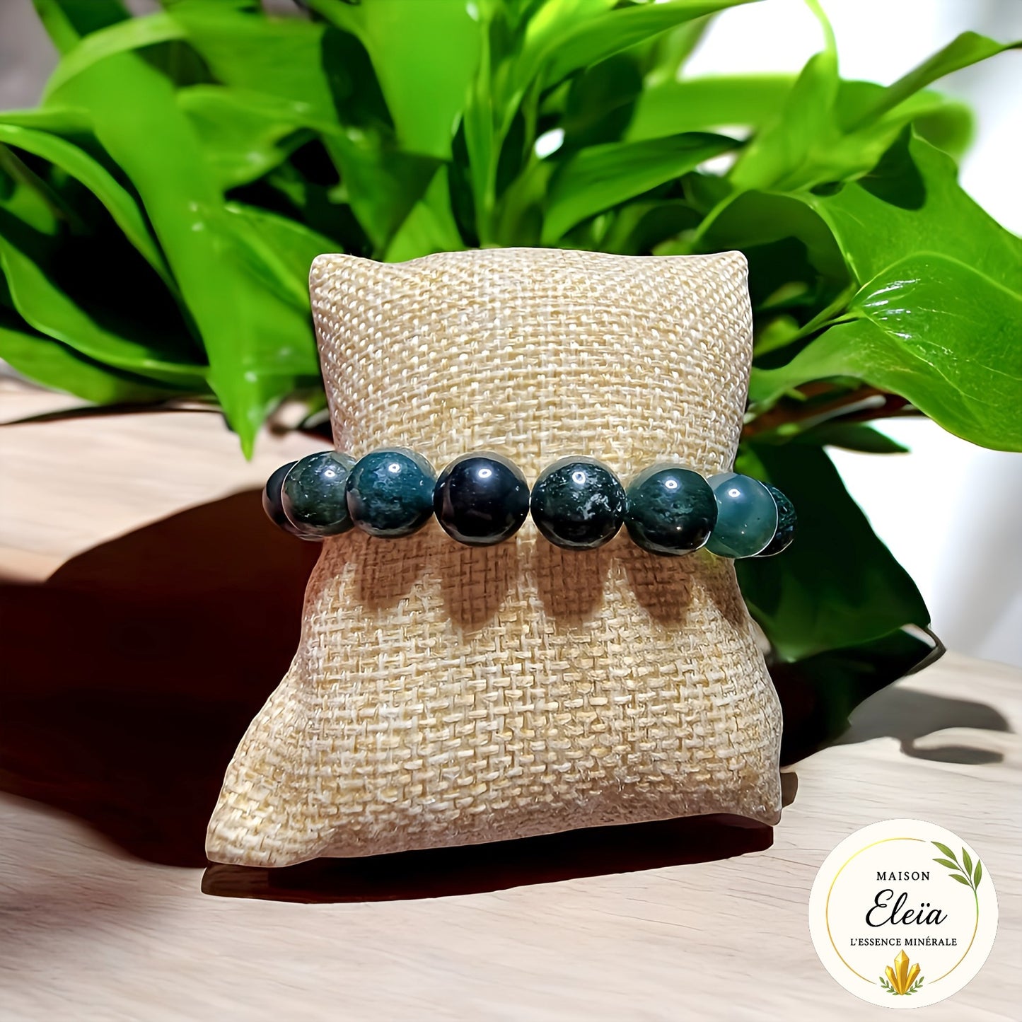 Bracelet en Agate mousse d'Afrique du Sud – Pierre d’ancrage et sérénité – Perles 10 mm