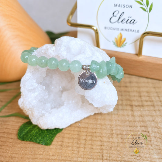 Bracelet Aventurine Verte A Brésil Wealth - Pierre Naturelle - Acier Inoxydable Argenté