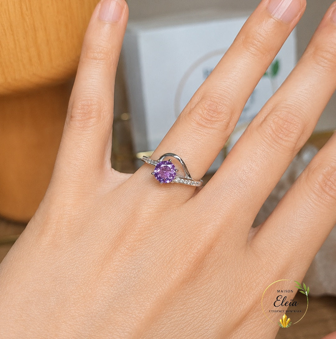 Bague Élyne Améthyste AAA Brésil Argent 925 Réglable | Zircons | Maison Eleïa