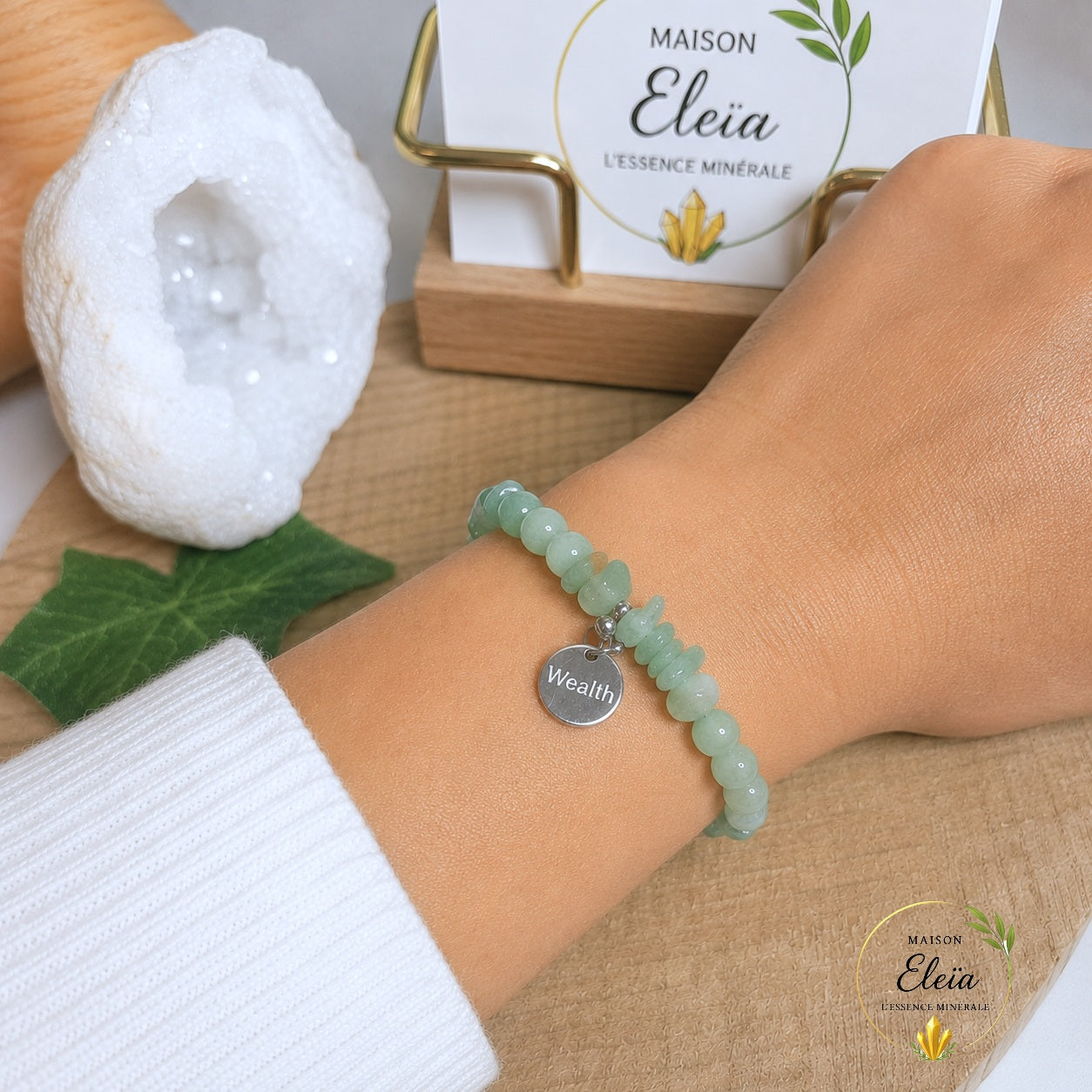 Bracelet Aventurine Verte A Brésil Wealth - Pierre Naturelle - Acier Inoxydable Argenté