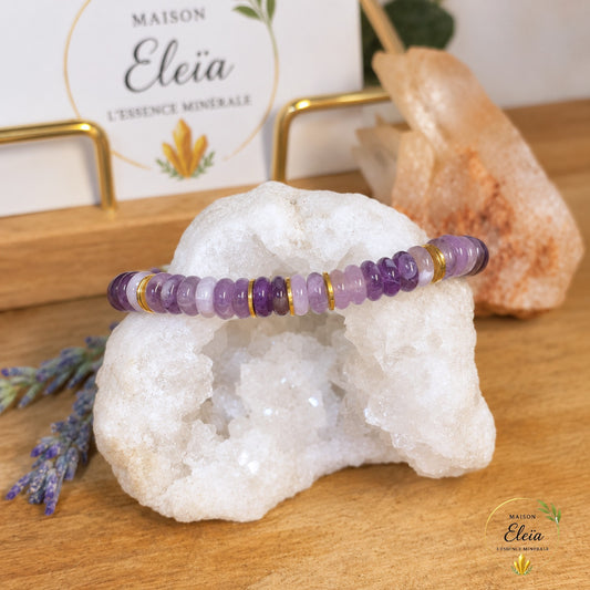 Bracelet Esmée Améthyste A Brésil 6 mm Doré | Acier Inoxydable Réglable 17-23 cm | Maison Eleïa