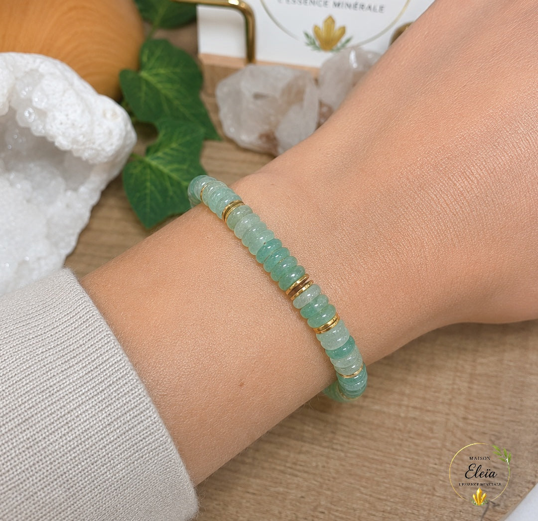 Bracelet Éva Aventurine Verte A Brésil 6 mm Doré | Acier Inoxydable Réglable 17-23 cm | Maison Eleïa