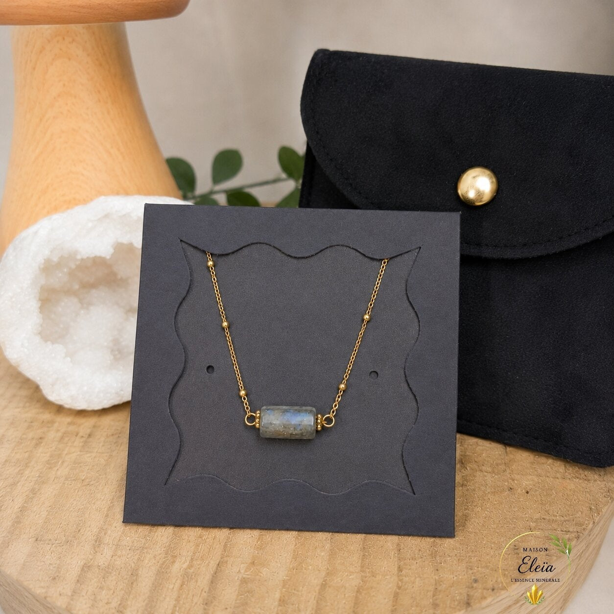 Éclipse – Bracelet Labradorite de Madagascar en Acier Inoxydable Doré | Pierre Naturelle | Ajustable 17 + 5 cm