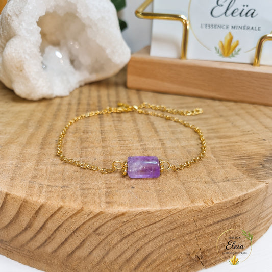 Lunéa – Bracelet Améthyste AA du Brésil en Acier Inoxydable Doré | Pierre Naturelle | Ajustable 17 + 5 cm