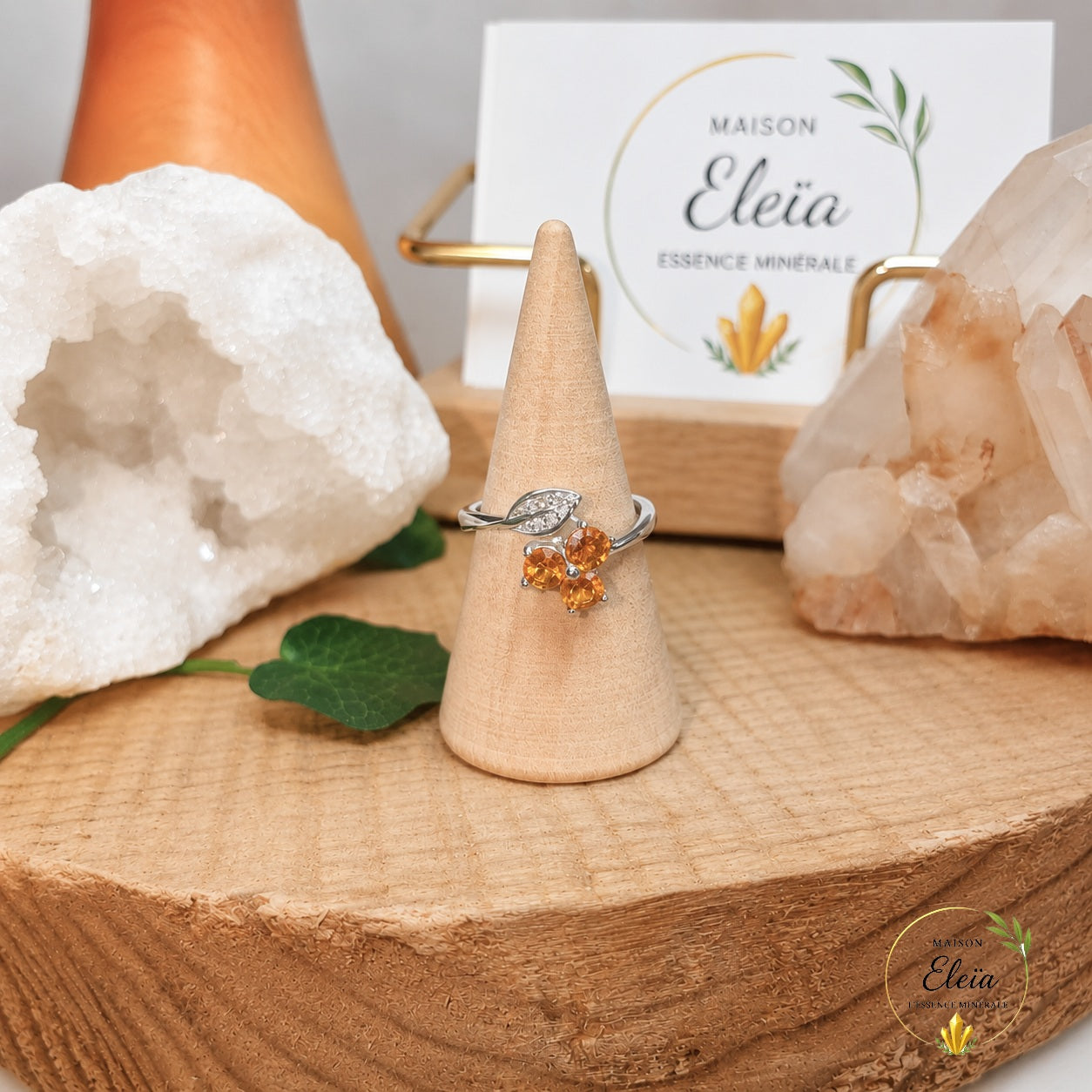 Bague Azélia Citrine Naturelle AAA Argent 925 Réglable | Zircons | Maison Eleïa