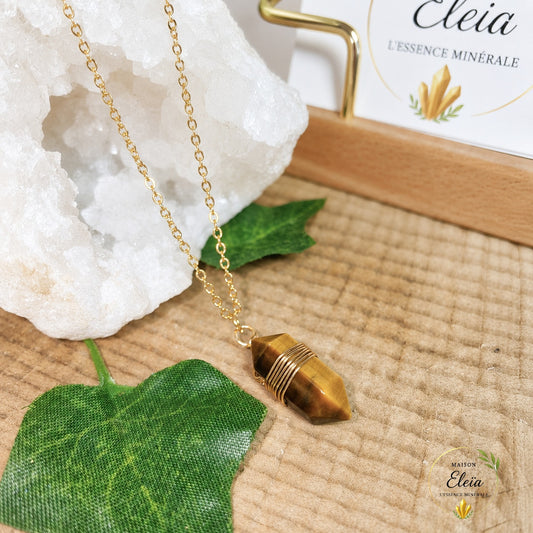 Collier Œil de Tigre A Afrique du Sud | Pendentif Pointe 20 mm | Acier Inoxydable Doré | Protection & Confiance en Soi