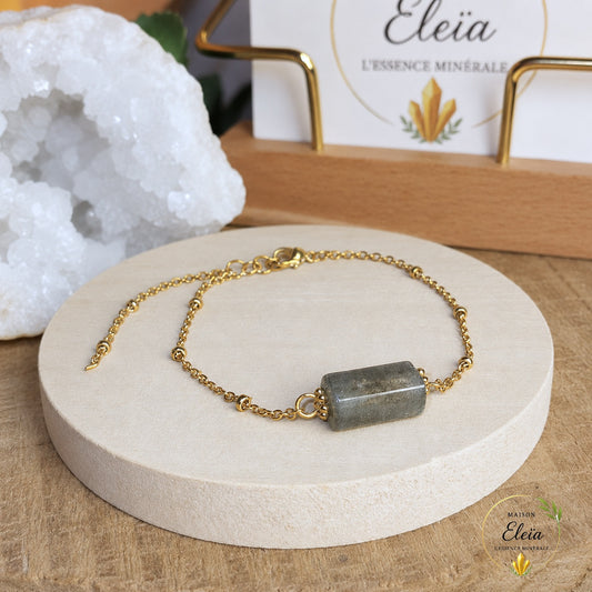 Éclipse – Bracelet Labradorite de Madagascar en Acier Inoxydable Doré | Pierre Naturelle | Ajustable 17 + 5 cm