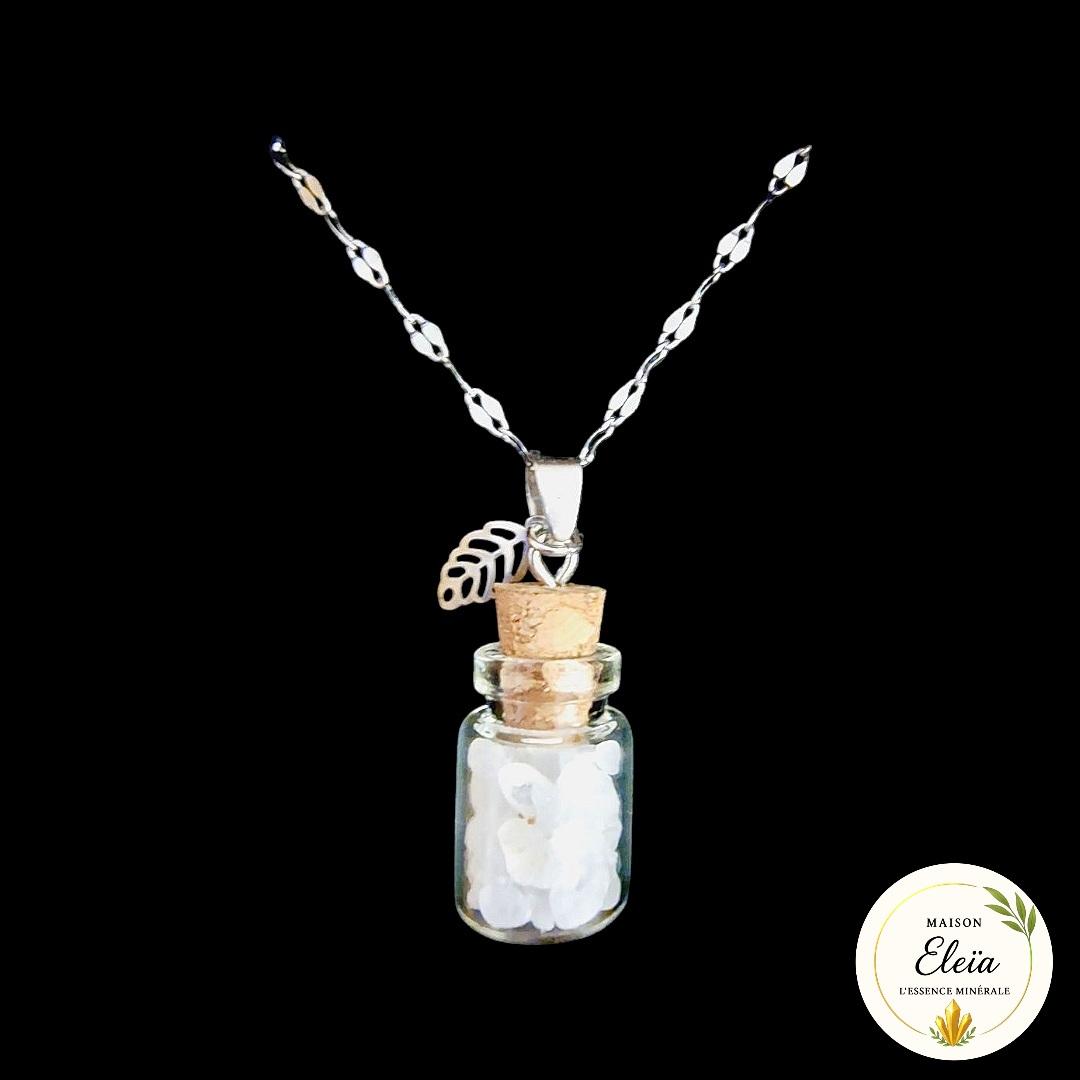 Collier fiole Cristal de Roche & Acier inoxydable