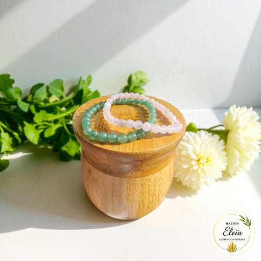 Bracelets DUO "Douceur & Harmonie" Quartz rose - Aventurine verte