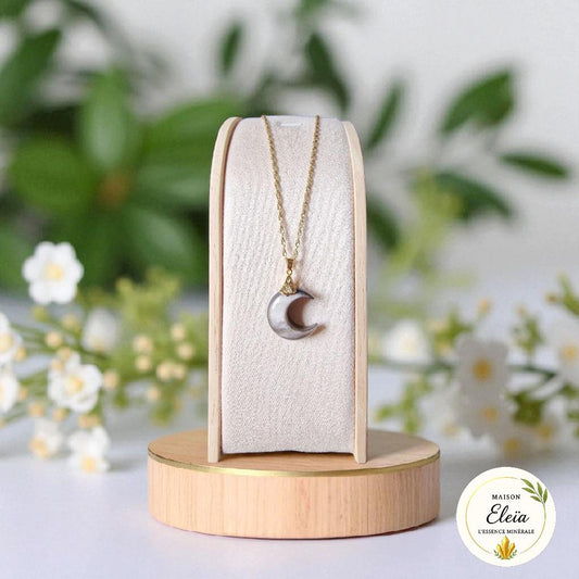 Collier Lune Obsidienne Argentée (Mexique) - Acier inoxydable plaqué or "Clair de Lune"