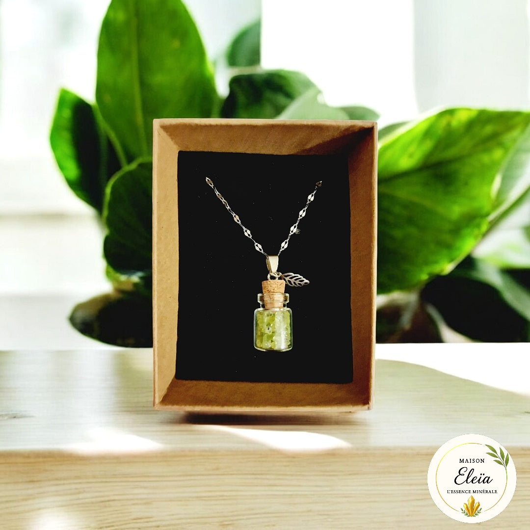 Collier fiole Péridot & Acier inoxydable