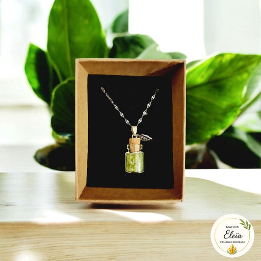 Collier fiole Péridot & Acier inoxydable