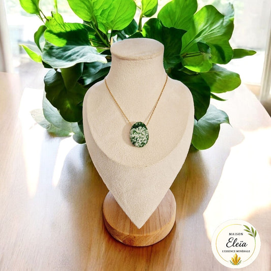 Collier Agate Arbre & Acier inoxydable or