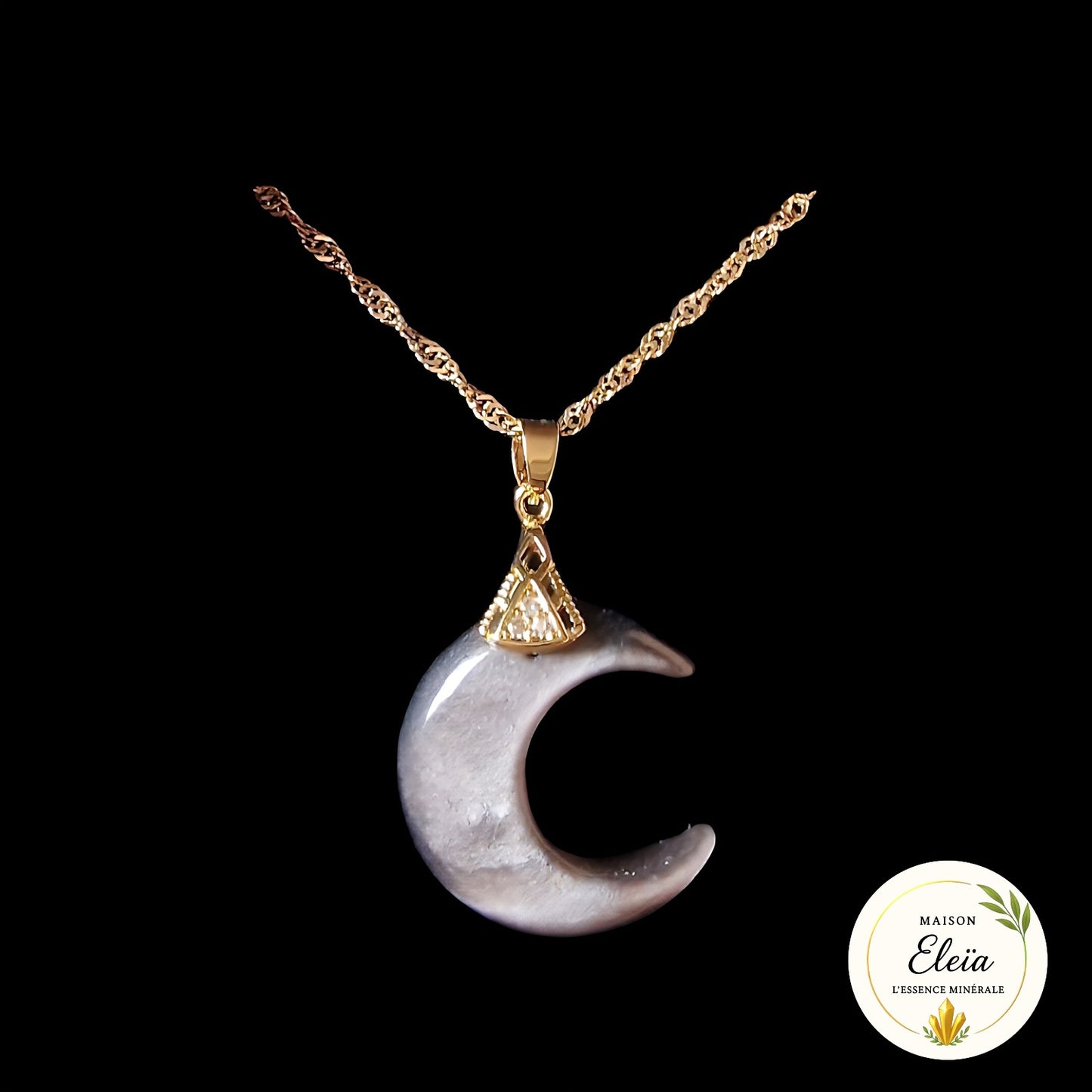 Collier Lune Obsidienne Argentée (Mexique) - Acier inoxydable plaqué or "Clair de Lune"