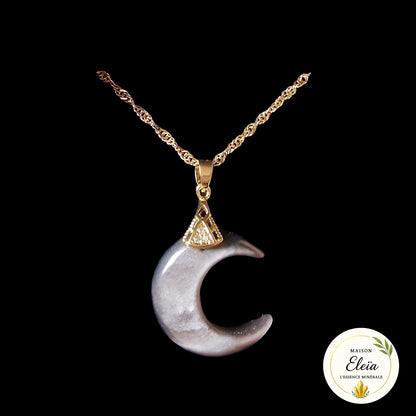 Collier Lune Obsidienne Argentée (Mexique) - Acier inoxydable plaqué or "Clair de Lune"