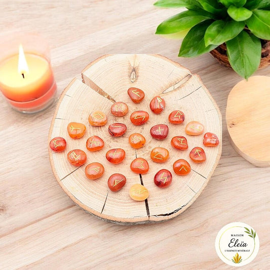 Set de runes en cornaline – Divination, guidance et énergie positive