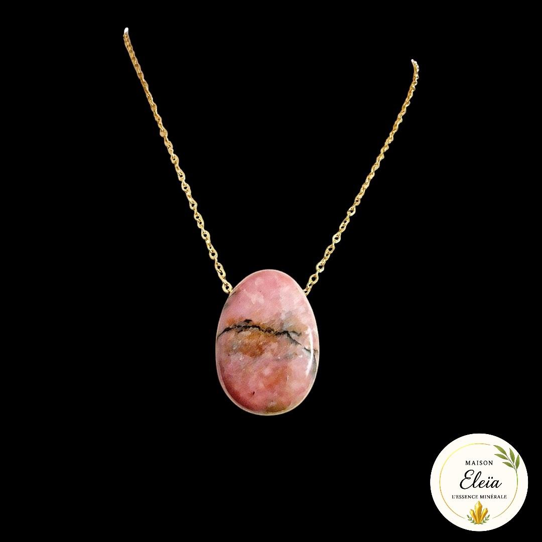 Collier Rhodonite Madagascar & Acier inoxydable or