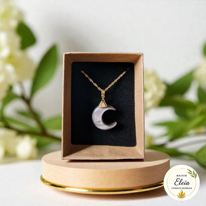 Collier Lune Obsidienne Argentée (Mexique) - Acier inoxydable plaqué or "Clair de Lune"