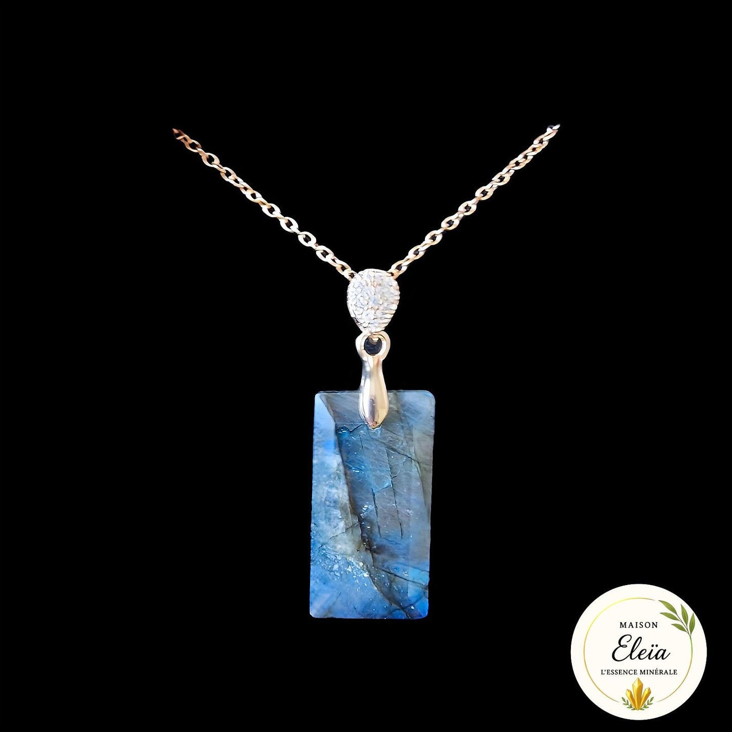 Collier Labradorite de Madagascar – Acier Inoxydable Plaqué Or – « Reflets Sacrés »