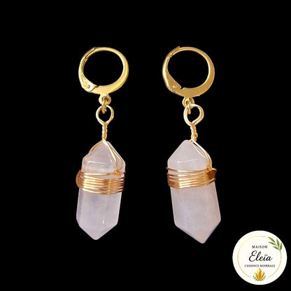 Boucles d'oreilles Pointe Quartz rose Brésil