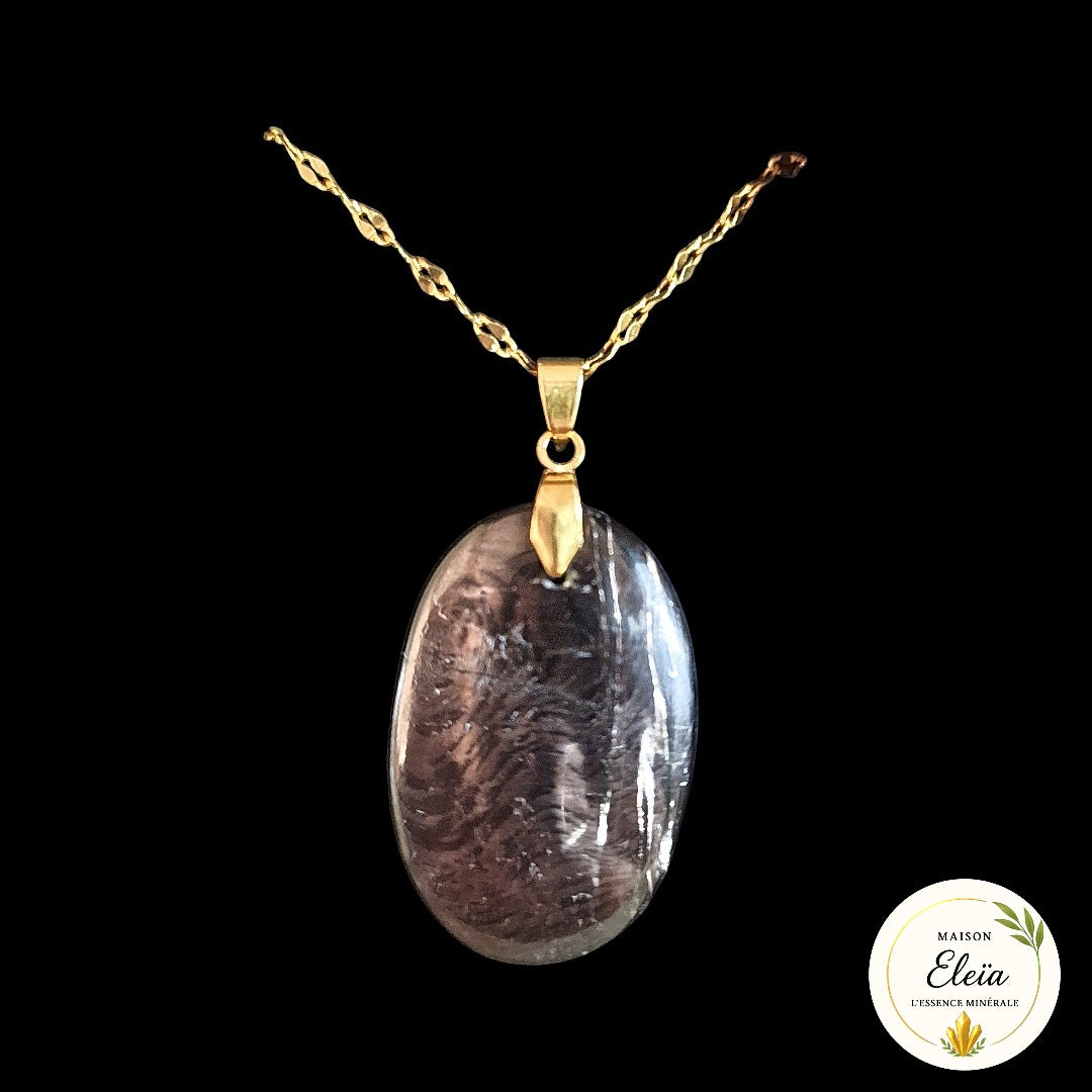 Collier Hypersthène – Pierre de protection mentale – Bijou énergétique en acier inoxydable doré