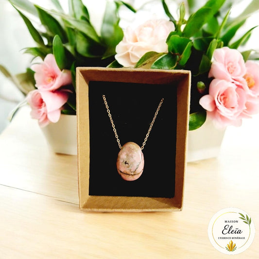 Collier Rhodonite Madagascar & Acier inoxydable or