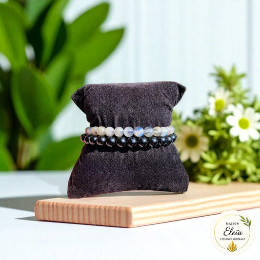 Bracelets DUO "Protection & Intuition" Labradorite - Obsidienne noire