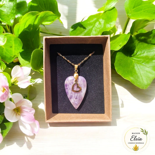 Collier Cœur Améthyste Zambie & Acier inoxydable or "Cœur intuitif"