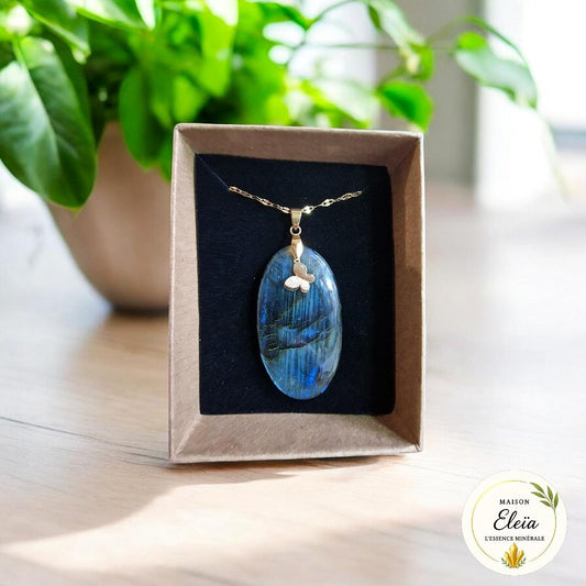 Collier Labradorite Papillon "Transformation & Protection " Acier inoxydable or