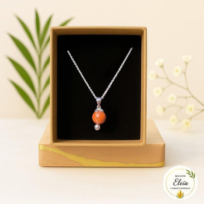 Collier fleur Jaspe rouge Inde & Argent 925 "Fleur de Feu"