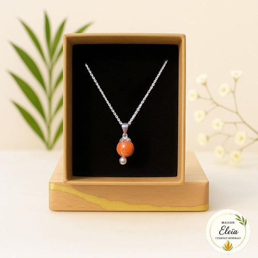 Collier fleur Jaspe rouge Inde & Argent 925 "Fleur de Feu"