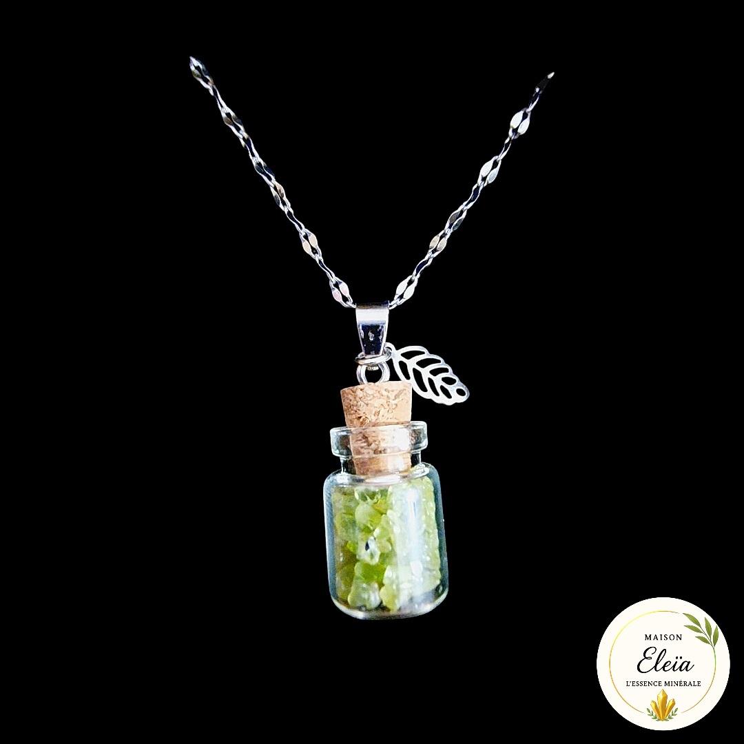 Collier fiole Péridot & Acier inoxydable