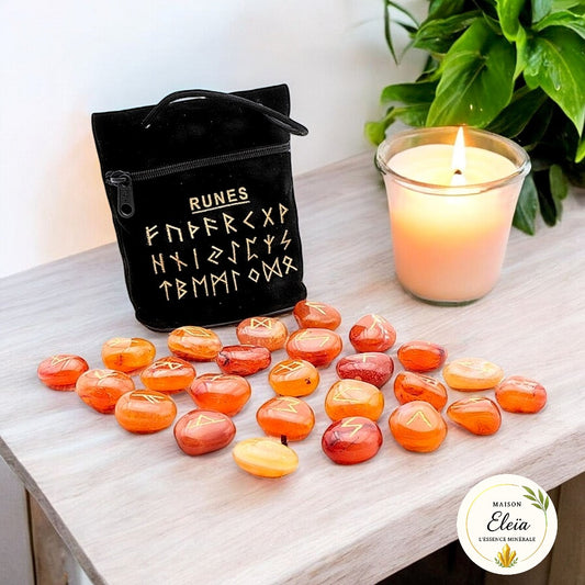 Set de runes en cornaline – Divination, guidance et énergie positive